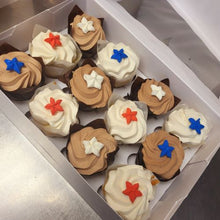 Load image into Gallery viewer, Mini Cupcakes-Red, White and Blue Star Topper- Mixture Double Chocolate and Simply White
