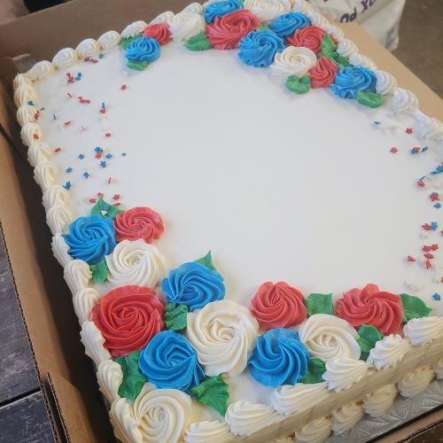 Patriotic Flowers Quarter Sheet Cake